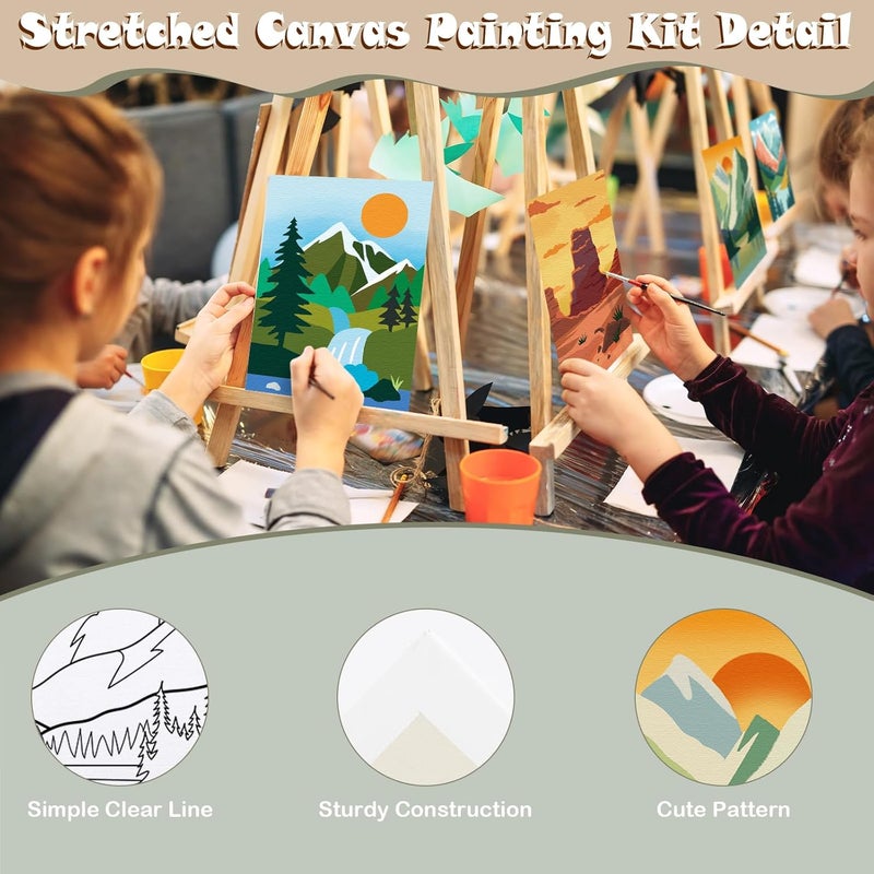 Anseal 12 Packs Pre Drawn Canvas to Paint for Adults, Pre Printed Canvas for Kids, Pre Stretched Canvas Outline Painting Boards for Beginners, Students, Party Favor (5 * 7 inch, Landscape) - Image 3